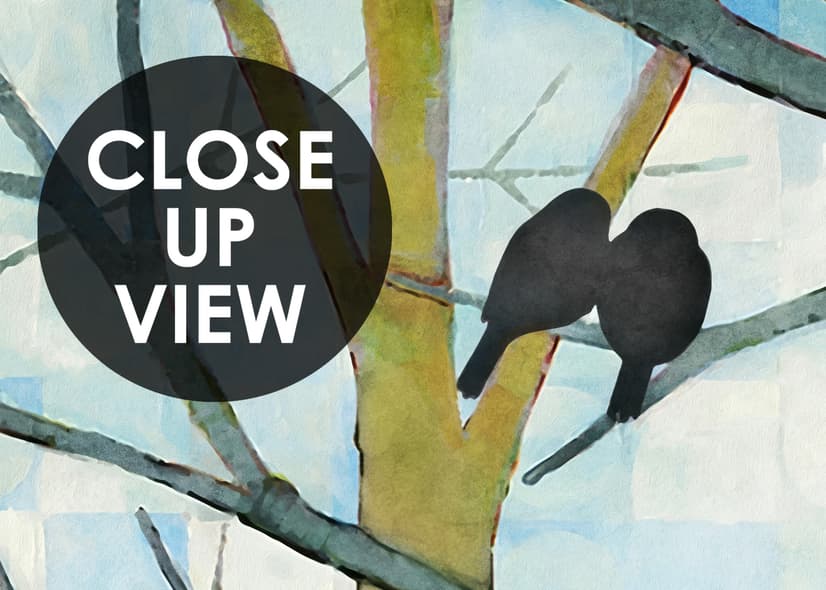 Vintage Abstract Forest and Black Bird Wallpaper Mural