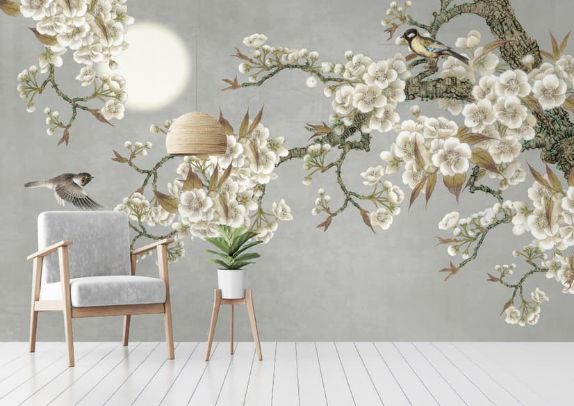 White Plum Blossom Wallpaper Mural