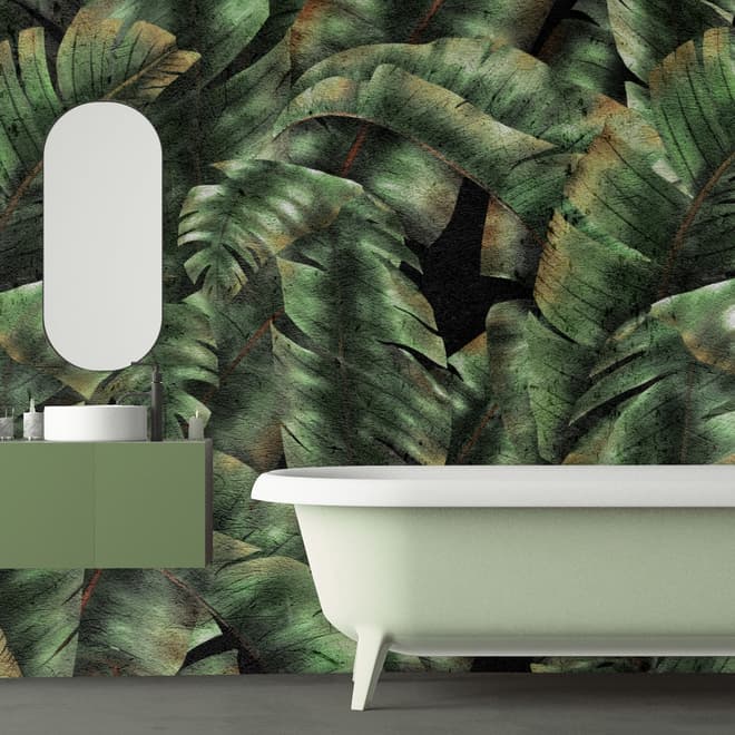 Dark Banana Leaf Wallpaper Mural