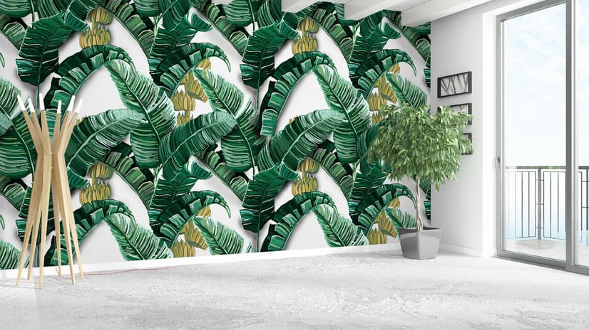 Watercolor Banana Leaf Pattern Wallpaper Mural