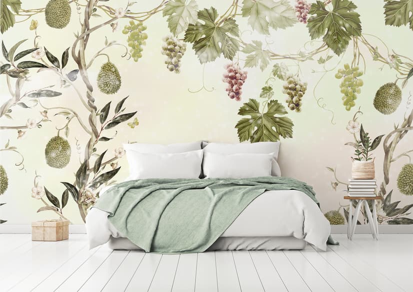 Soft Tropical Grape Trees and Durian Fruits Wallpaper Mural