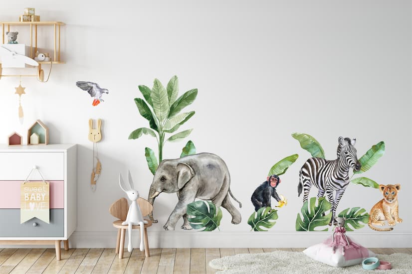 Kids Tropical Safari Animals Set Wall Decal Sticker