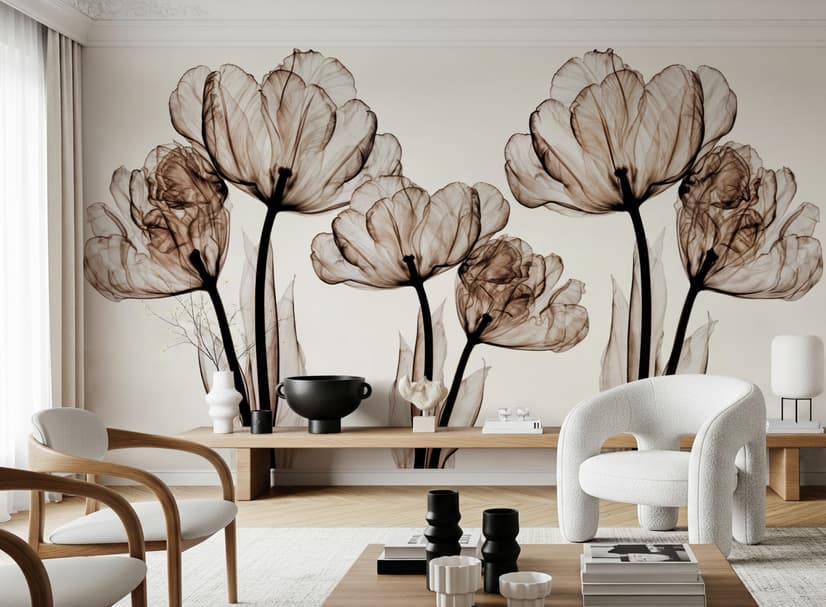 Transparent Floral Art Wallpaper Mural