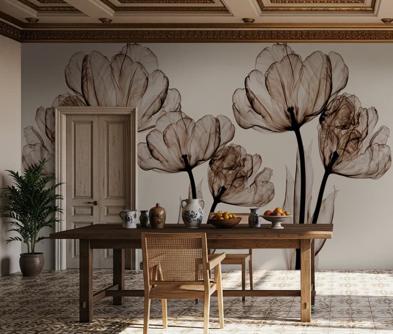 Fototapete mit transparenter Blumenkunst