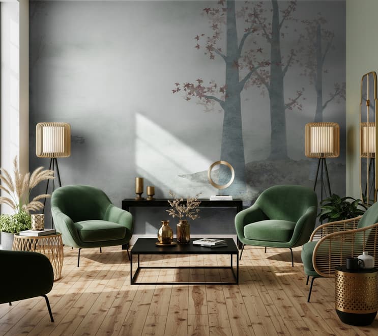 Misty Forest Autumn Landscape Wallpaper Mural