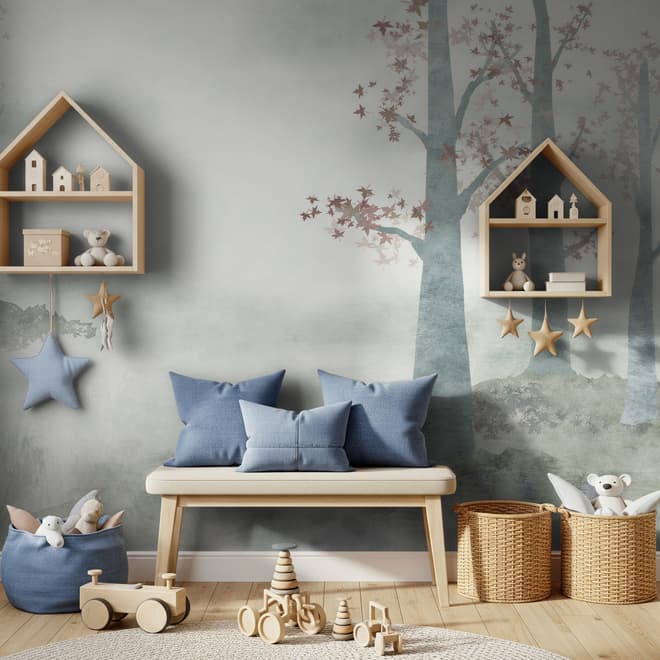 Misty Forest Autumn Landscape Wallpaper Mural