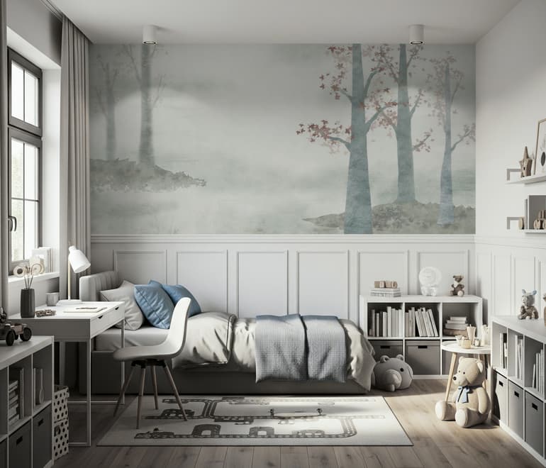 Misty Forest Autumn Landscape Wallpaper Mural