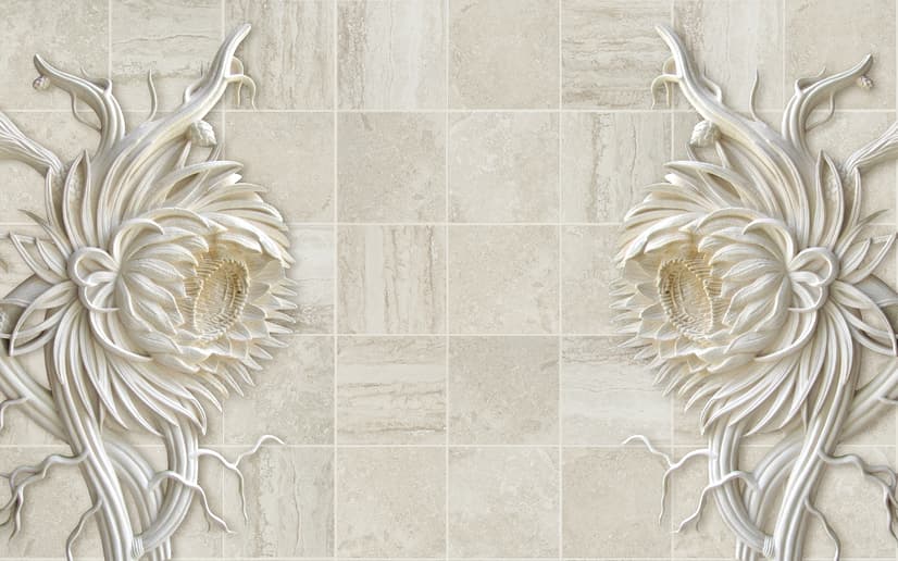 3D Embossed Look Marble Sunflower Wallpaper Mural