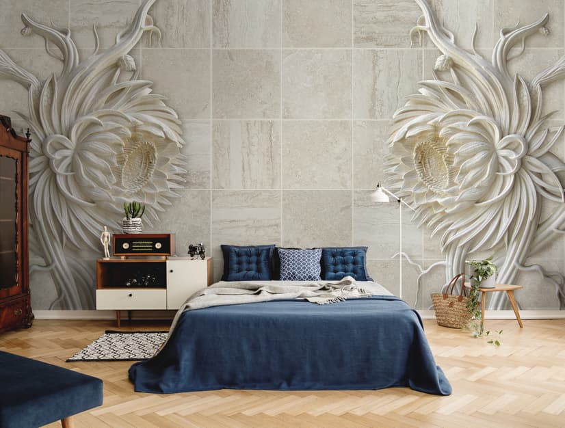 3D Embossed Look Marble Sunflower Wallpaper Mural