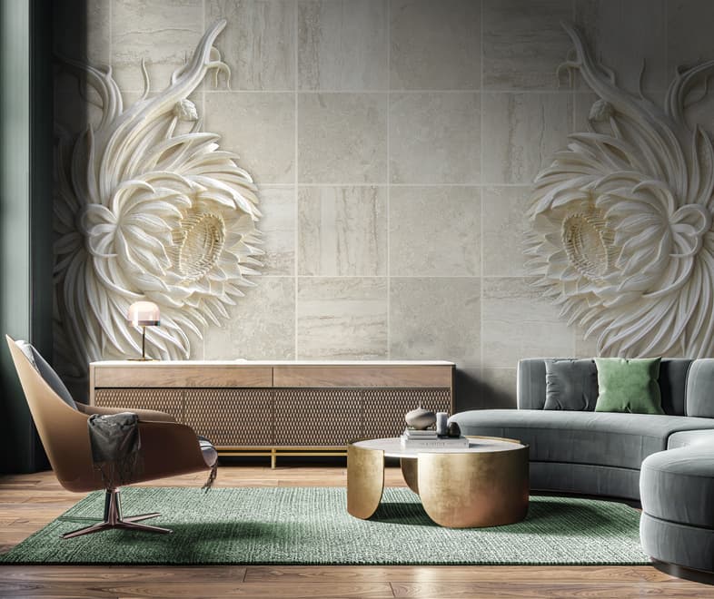 3D Embossed Look Marble Sunflower Wallpaper Mural