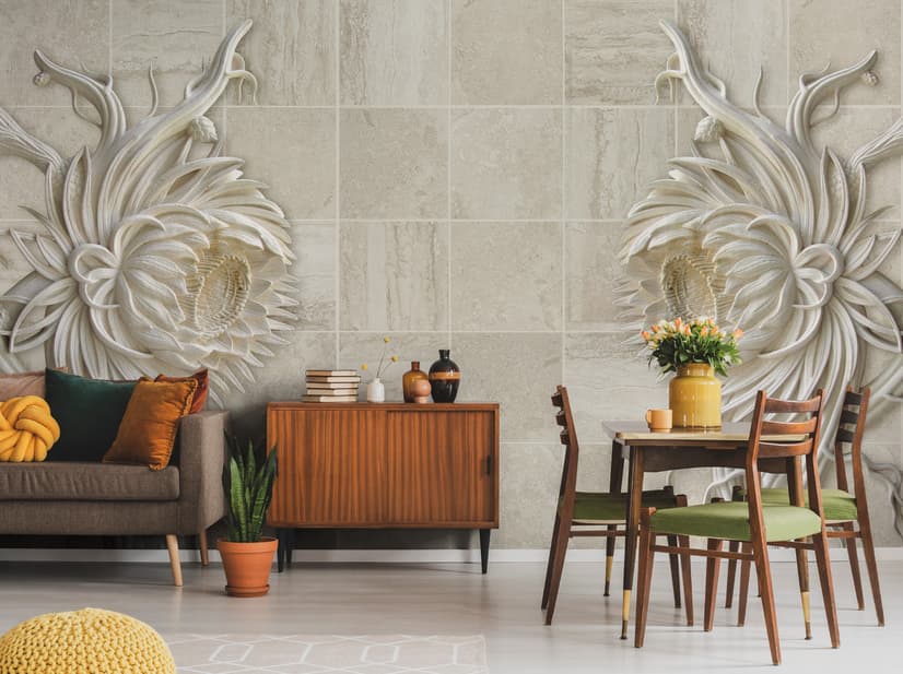 3D Embossed Look Marble Sunflower Wallpaper Mural