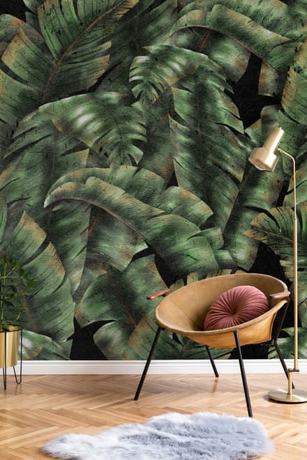 Dark Banana Leaf Wallpaper Mural