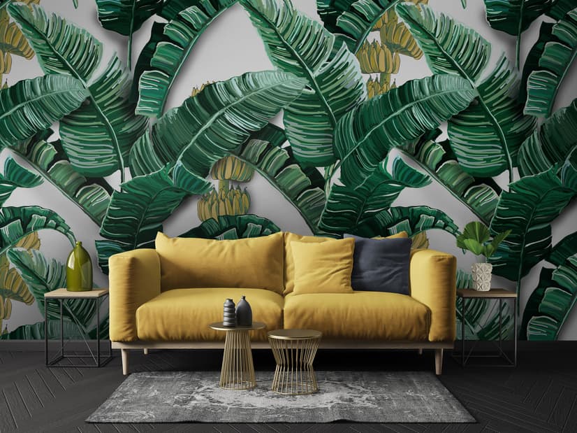 Watercolor Banana Leaf Pattern Wallpaper Mural