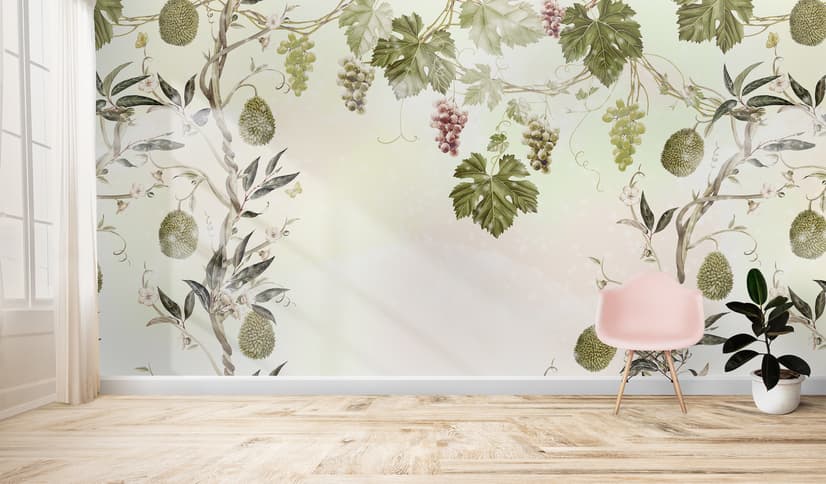 Soft Tropical Grape Trees and Durian Fruits Wallpaper Mural