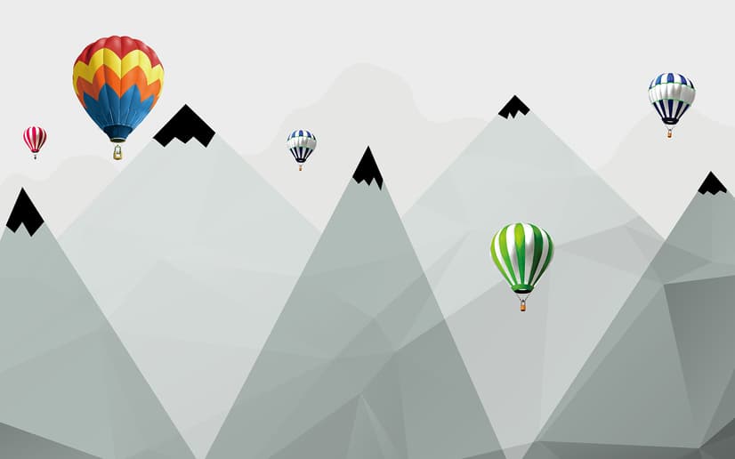 Kinder Fototapete Heißluftballon Berge
