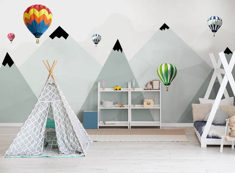 Kids Mountains Hot Air Balloon Wallpaper Mural