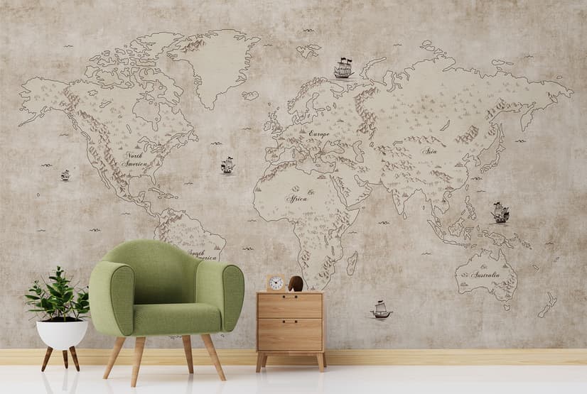 Vintage Old Parchment World Map Wallpaper Mural