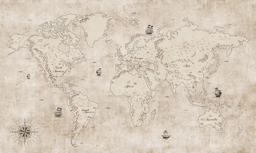 Vintage Old Parchment World Map Wallpaper Mural