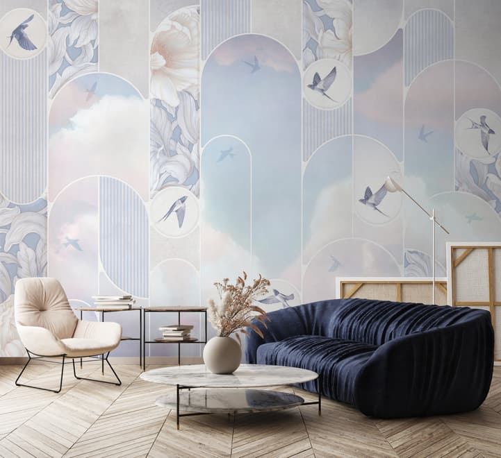 Dreamy Floral and Birds Wallpaper Mural