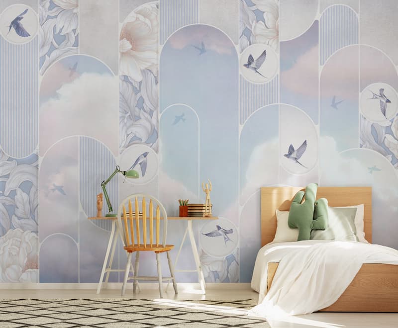 Dreamy Floral and Birds Wallpaper Mural