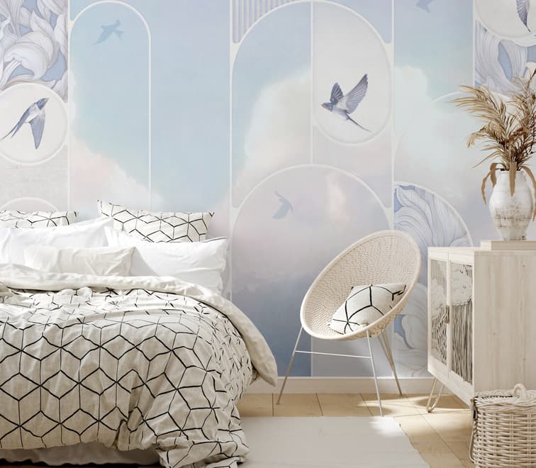 Dreamy Floral and Birds Wallpaper Mural