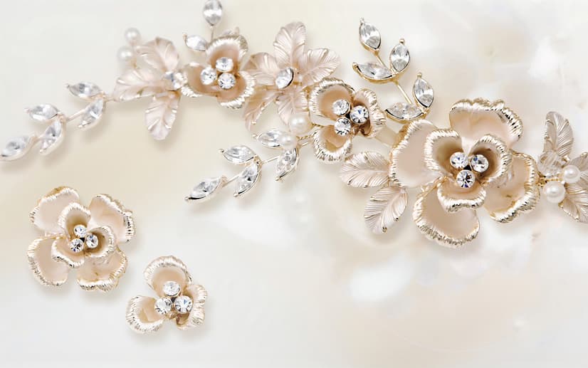 Cremefarbene Juwelen Rosen Floral Fototapete