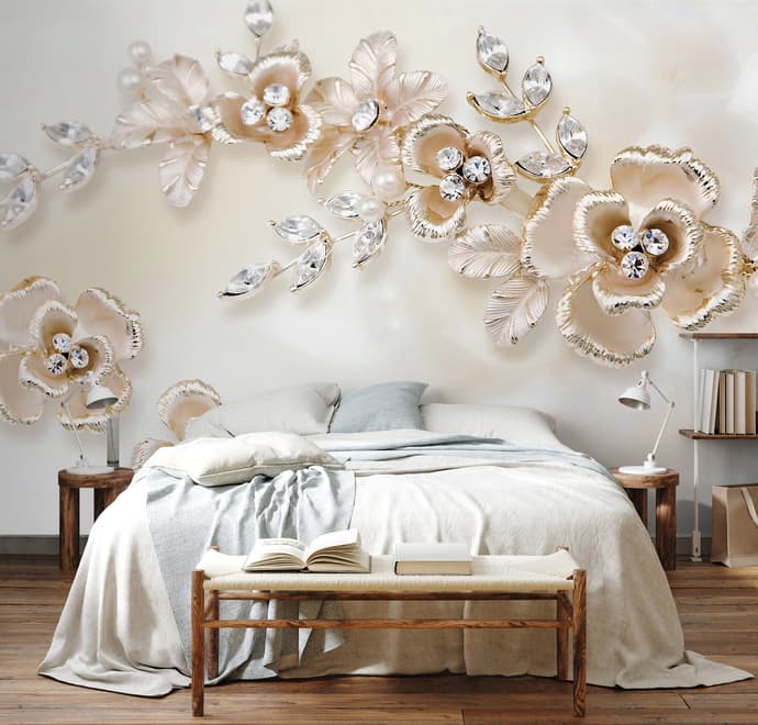 Cream Jewellery Rose Floral Wallpaper Mural
