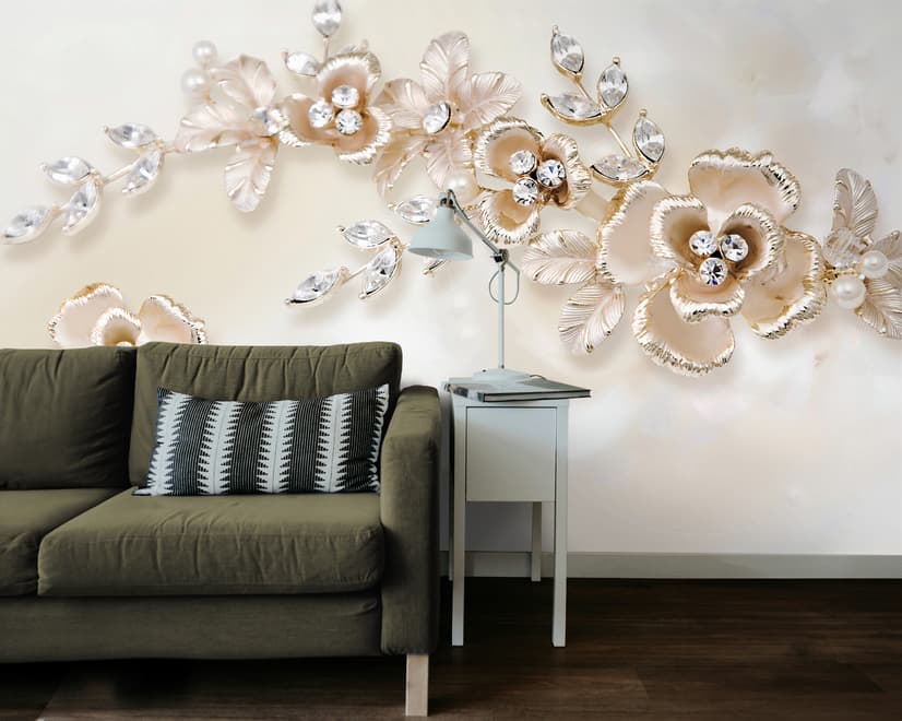 Cremefarbene Juwelen Rosen Floral Fototapete