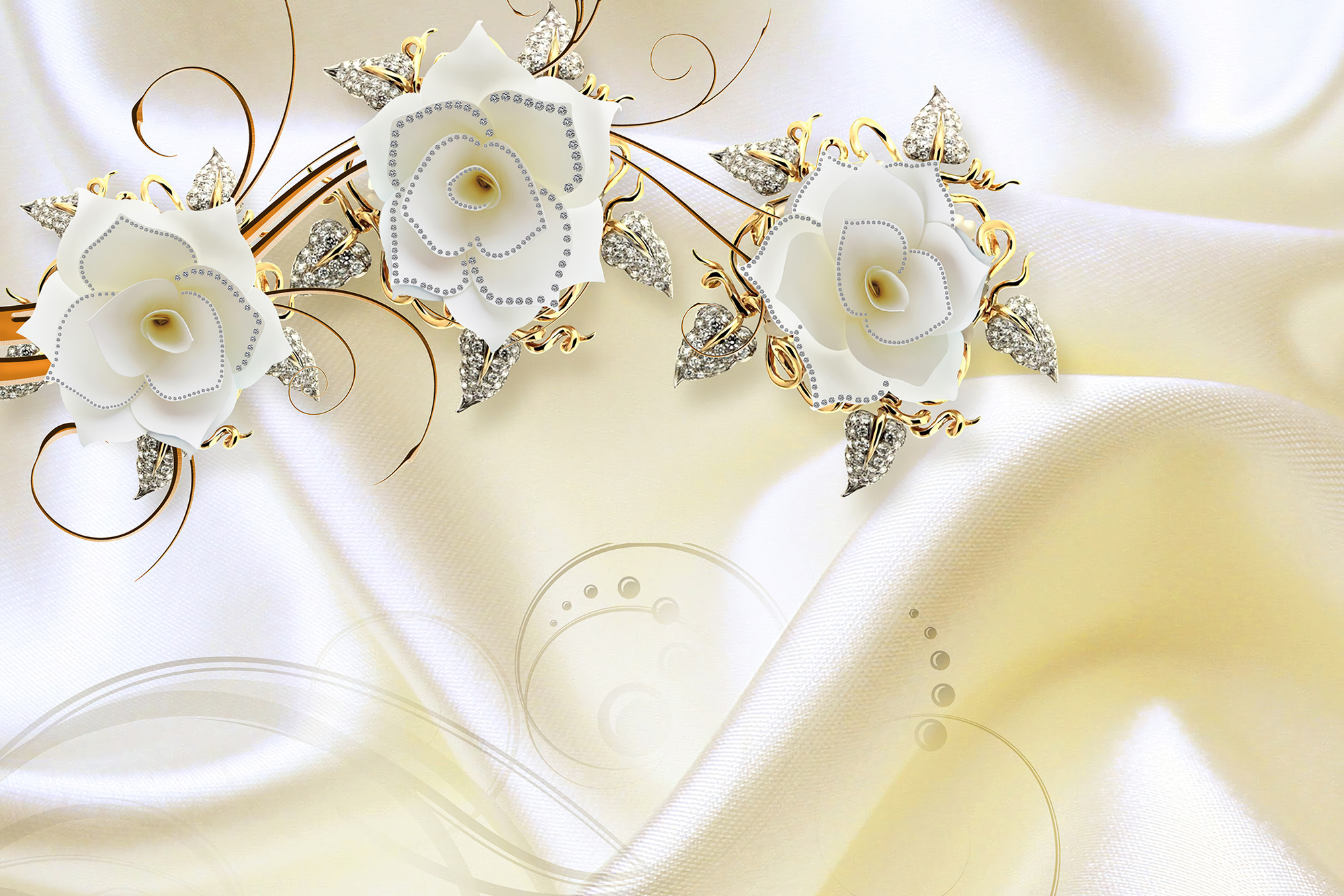 Jewelry Floral with Faux Silk Fabric Wallpaper Mural