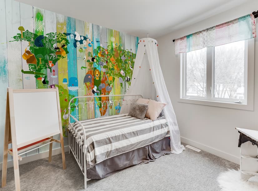 Kids World Map on the Colorful Wood Wallpaper Mural
