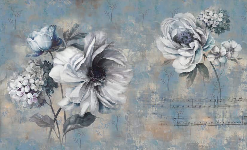 Light Floral with Music Notes Wallpaper Mural