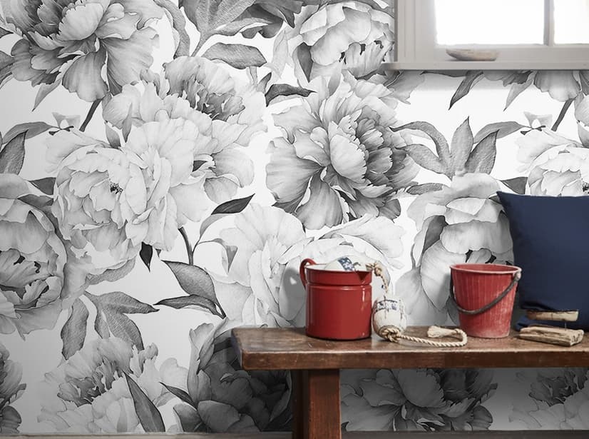 Dark Floral Charcoal Rose Flower Wallpaper Mural