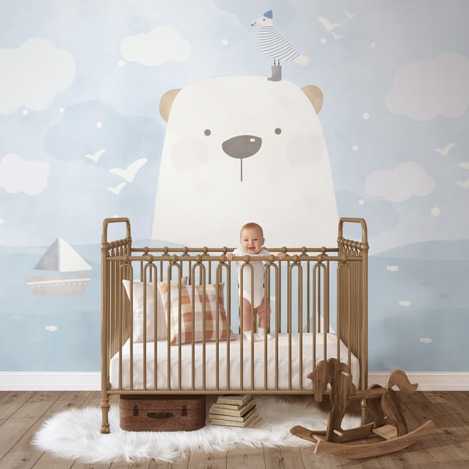 Cartoon Bear with Nightscape Wallpaper Mural