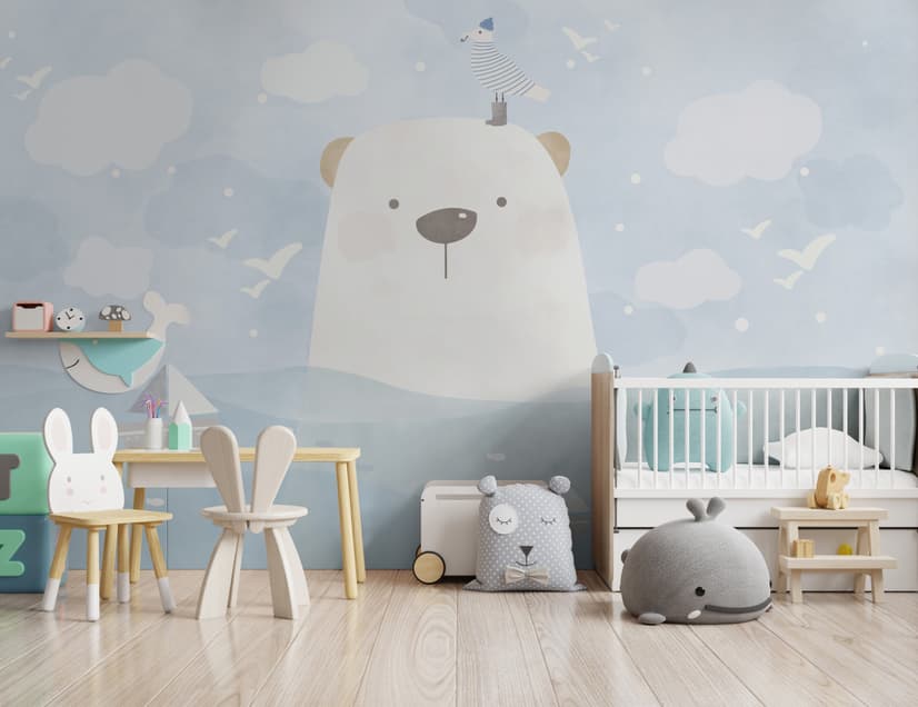 Cartoon Bear with Nightscape Wallpaper Mural