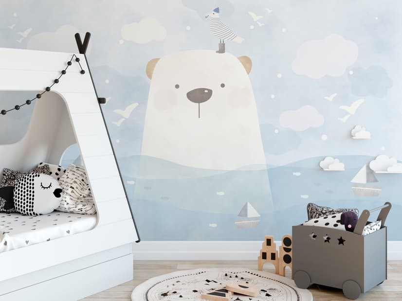 Cartoon Bear with Nightscape Wallpaper Mural