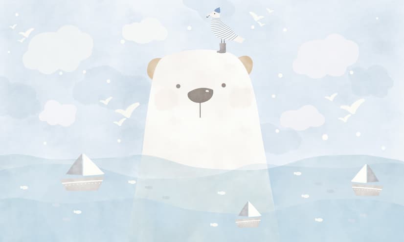 Cartoon Bear with Nightscape Wallpaper Mural