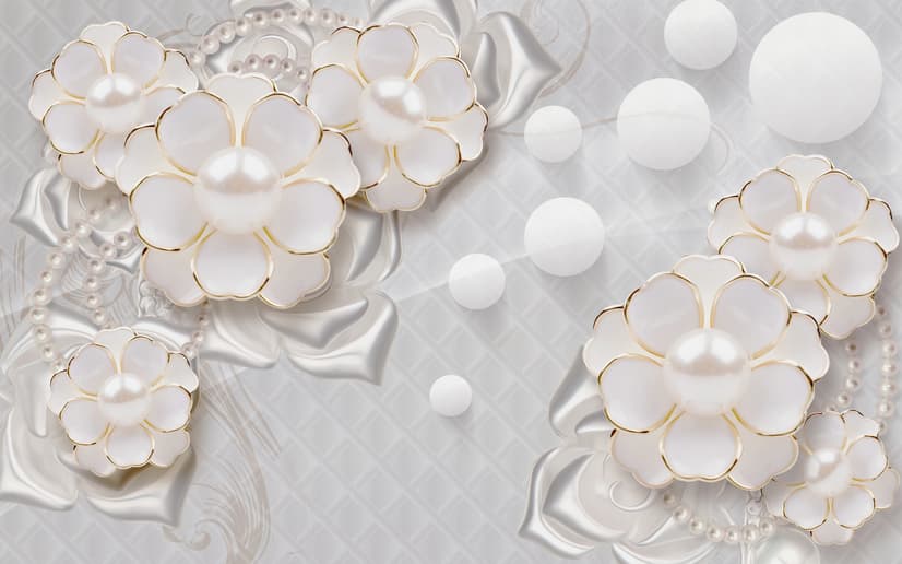 3D Look White Pearl Flower Wallpaper Mural