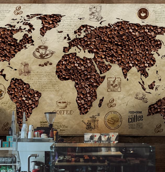 3D Looking Coffee Map Wallpaper Mural