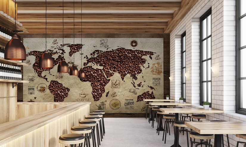 3D Looking Coffee Map Wallpaper Mural