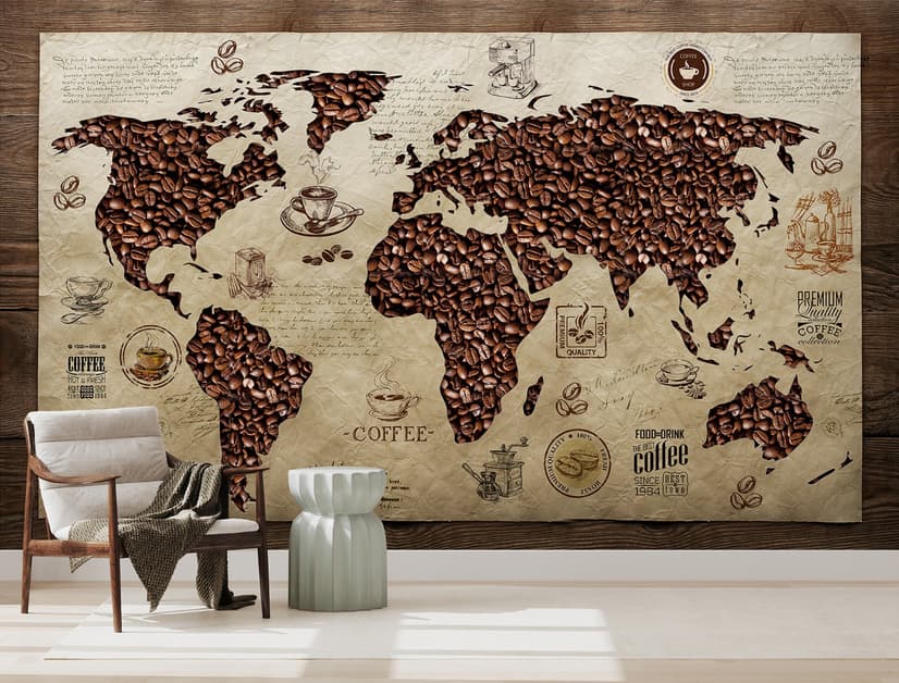 3D Looking Coffee Map Wallpaper Mural