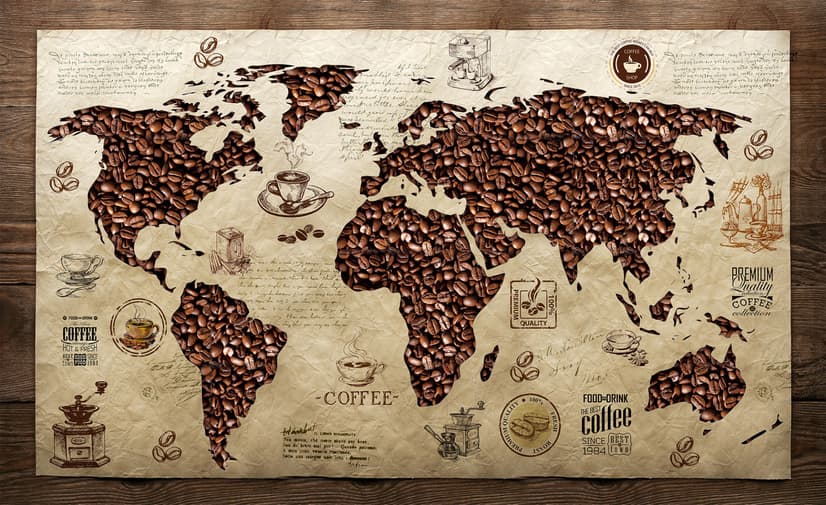 3D Looking Coffee Map Wallpaper Mural