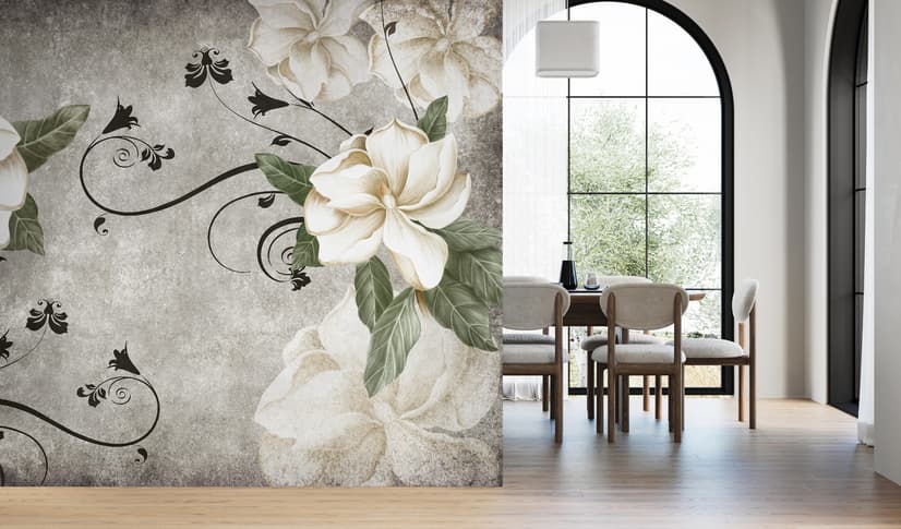 Vintage Creme Blumen Kunst Fototapete