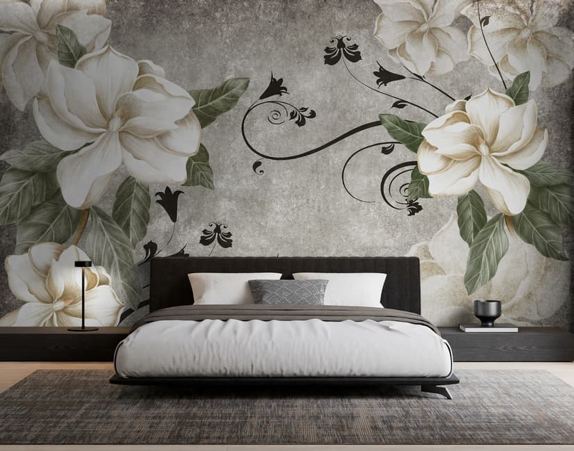 Vintage Creme Blumen Kunst Fototapete