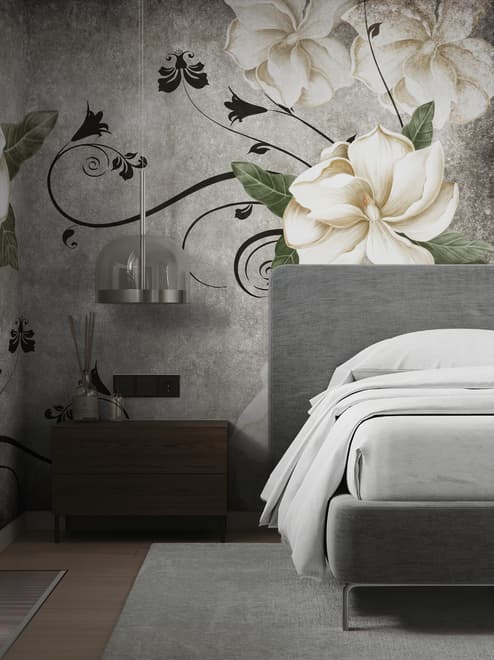 Vintage Creme Blumen Kunst Fototapete