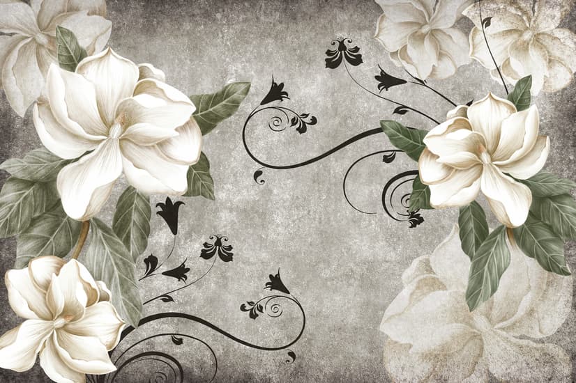 Vintage Creme Blumen Kunst Fototapete