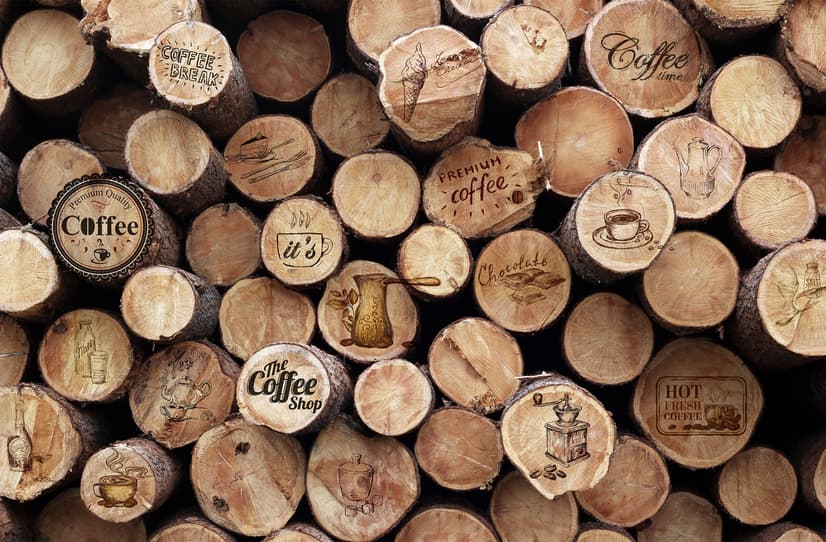 Papier peint panoramique café avec mur en bois