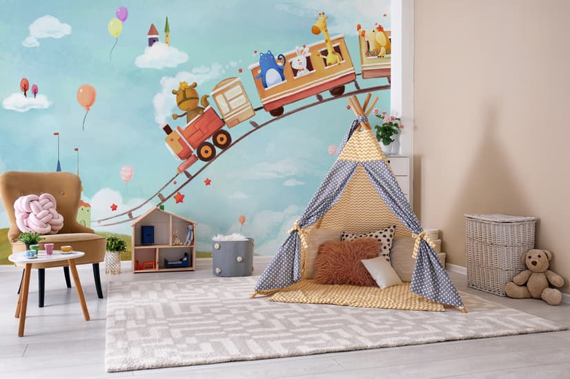 Cartoon Animals in the Amusement Park Wallpaper Mural