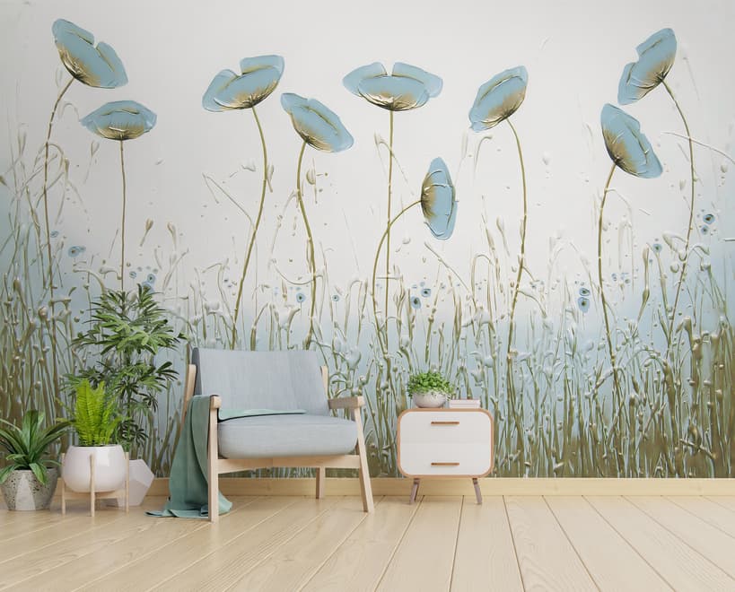 Ölgemälde Blaue Mohnblumen Fototapete