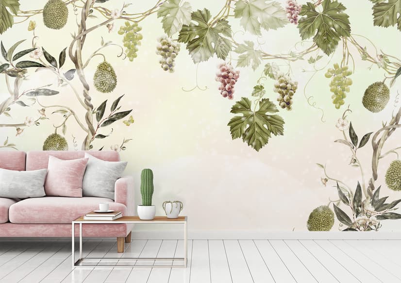 Soft Tropical Grape Trees and Durian Fruits Wallpaper Mural