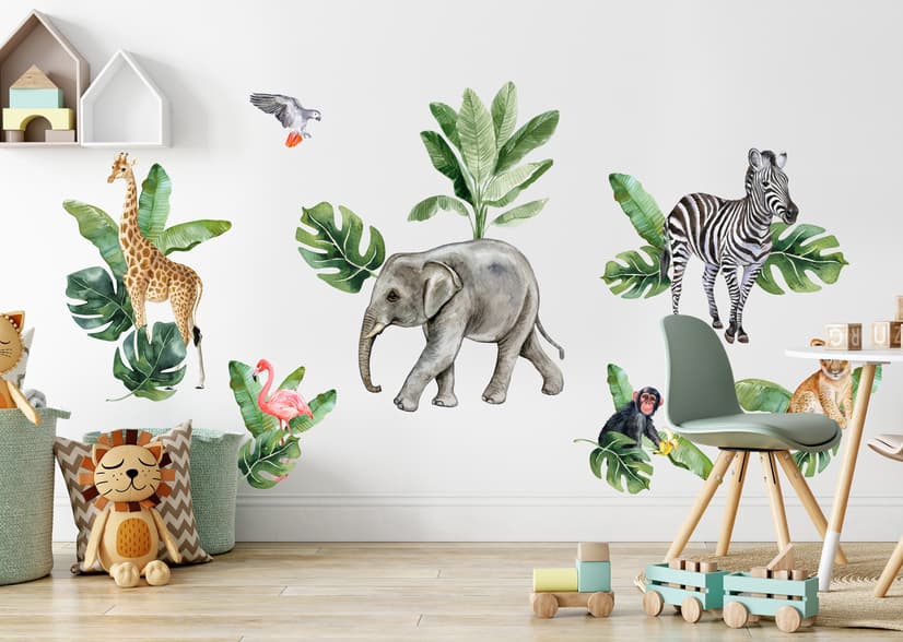 Kids Tropical Safari Animals Set Wall Decal Sticker